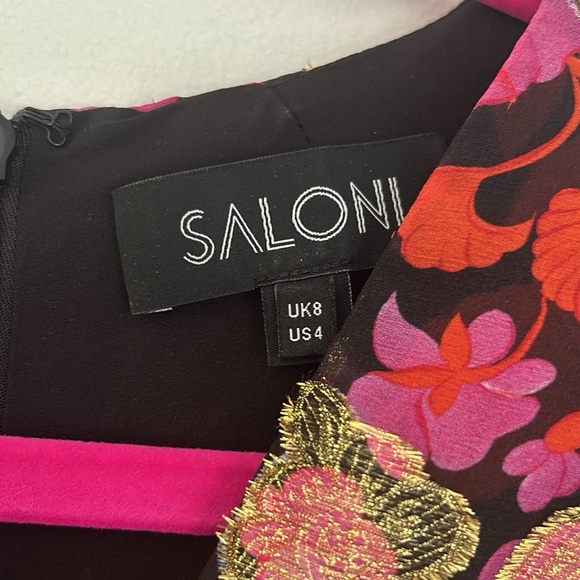 Saloni - Black w/ Pink, Orange & Gold Floral Print Maxi Dress Size 4 - Picture 7 of 14
